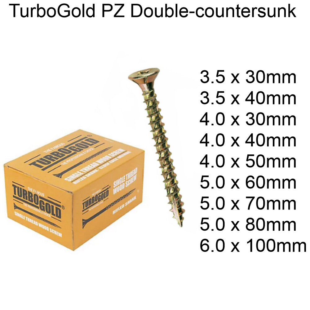 TurboGold Pozi Double Countersunk Multipurpose Wood Screws Various Sizes